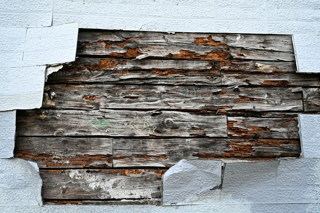 Peeling and damaged wood siding