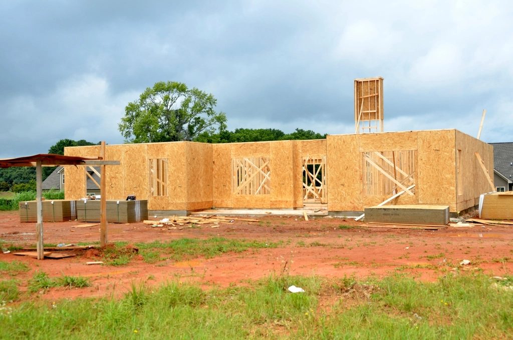 New home framing on a building site