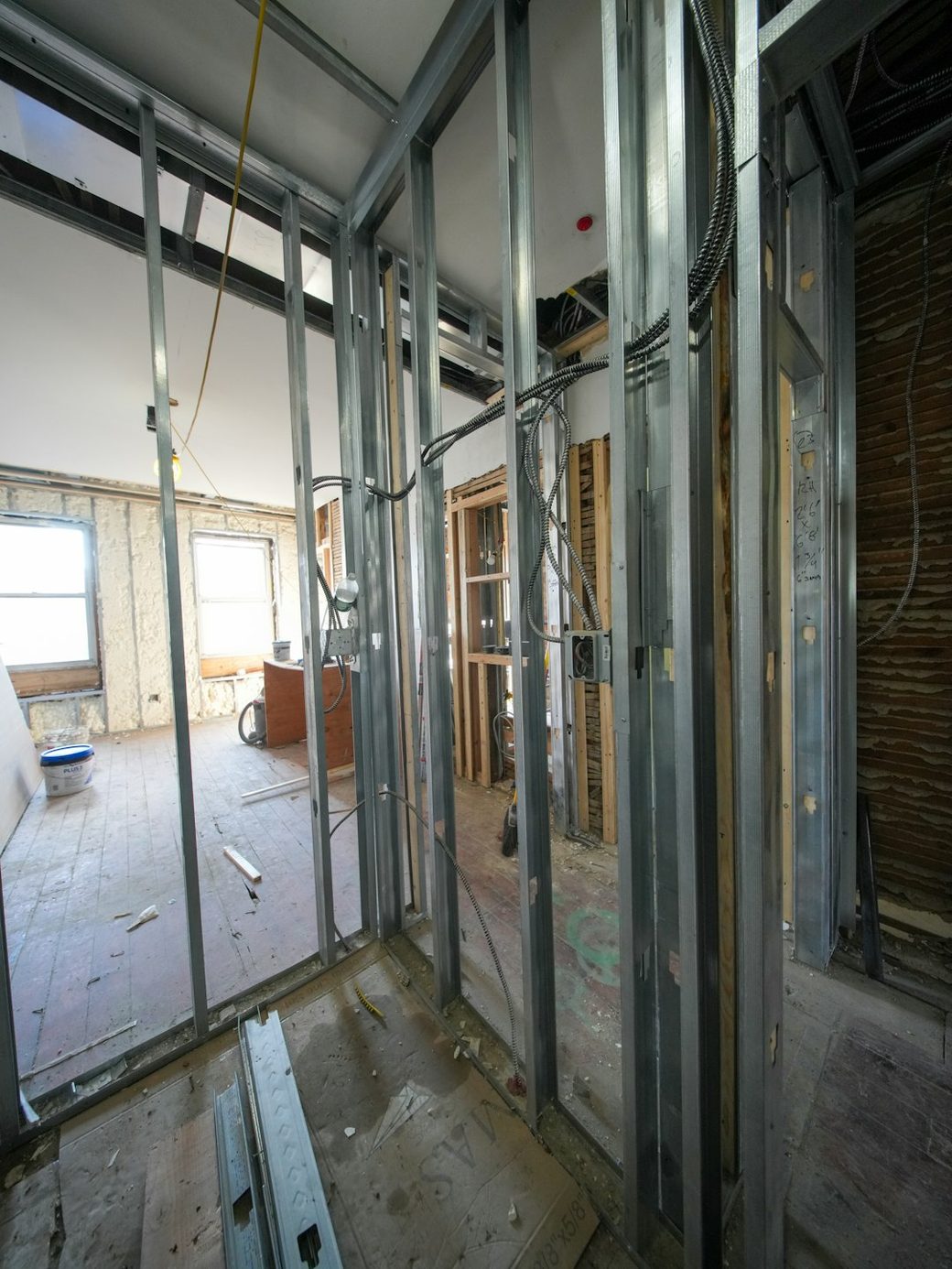 Interior wall framing during construction