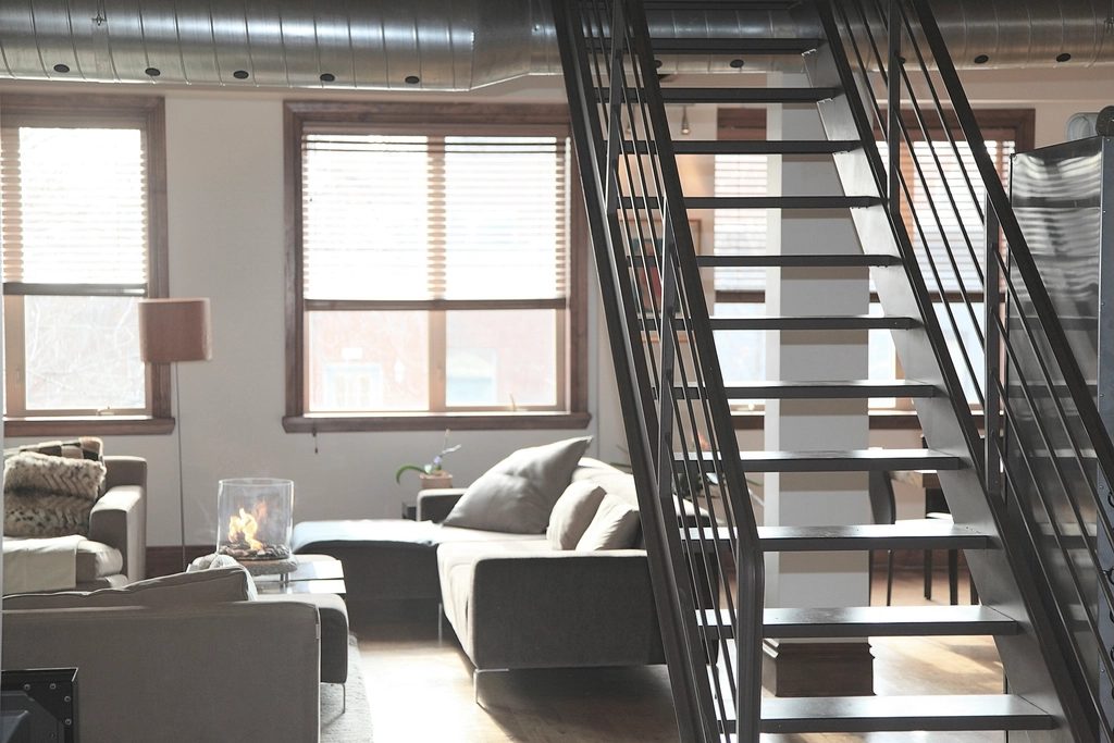 Open-plan interior with a staircase